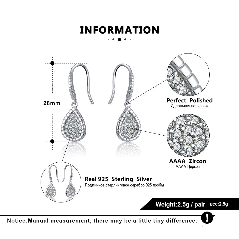 Teardrop Dangle Hook Earrings for Women Pave Cz Sterling Silver Ginger Lyne Collection - Rose Gold