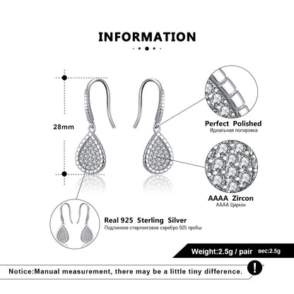 Teardrop Dangle Hook Earrings for Women Pave Cz Sterling Silver Ginger Lyne Collection - Rose Gold