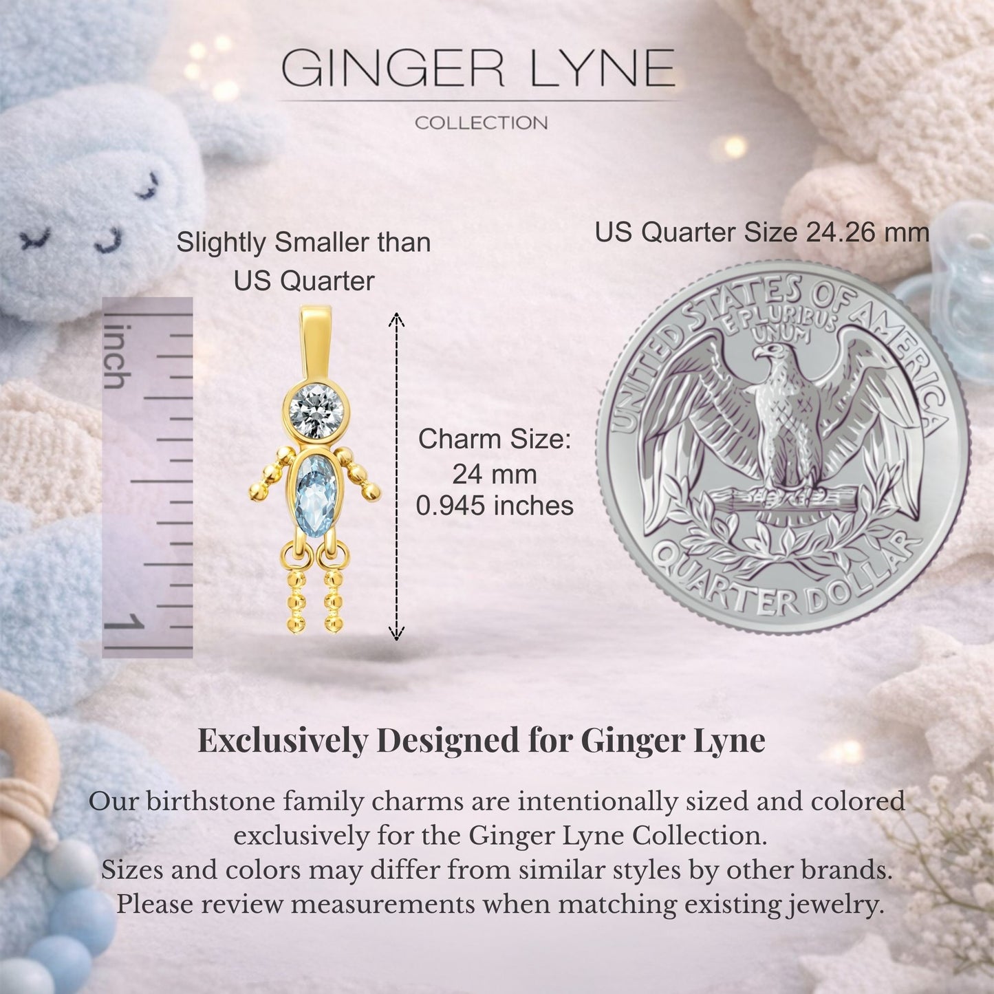 Birthstone Family Pendant for Mom by Ginger Lyne Stainless Steel Cubic Zirconia Charms For Grandma Necklace_Male-March-Gold-2