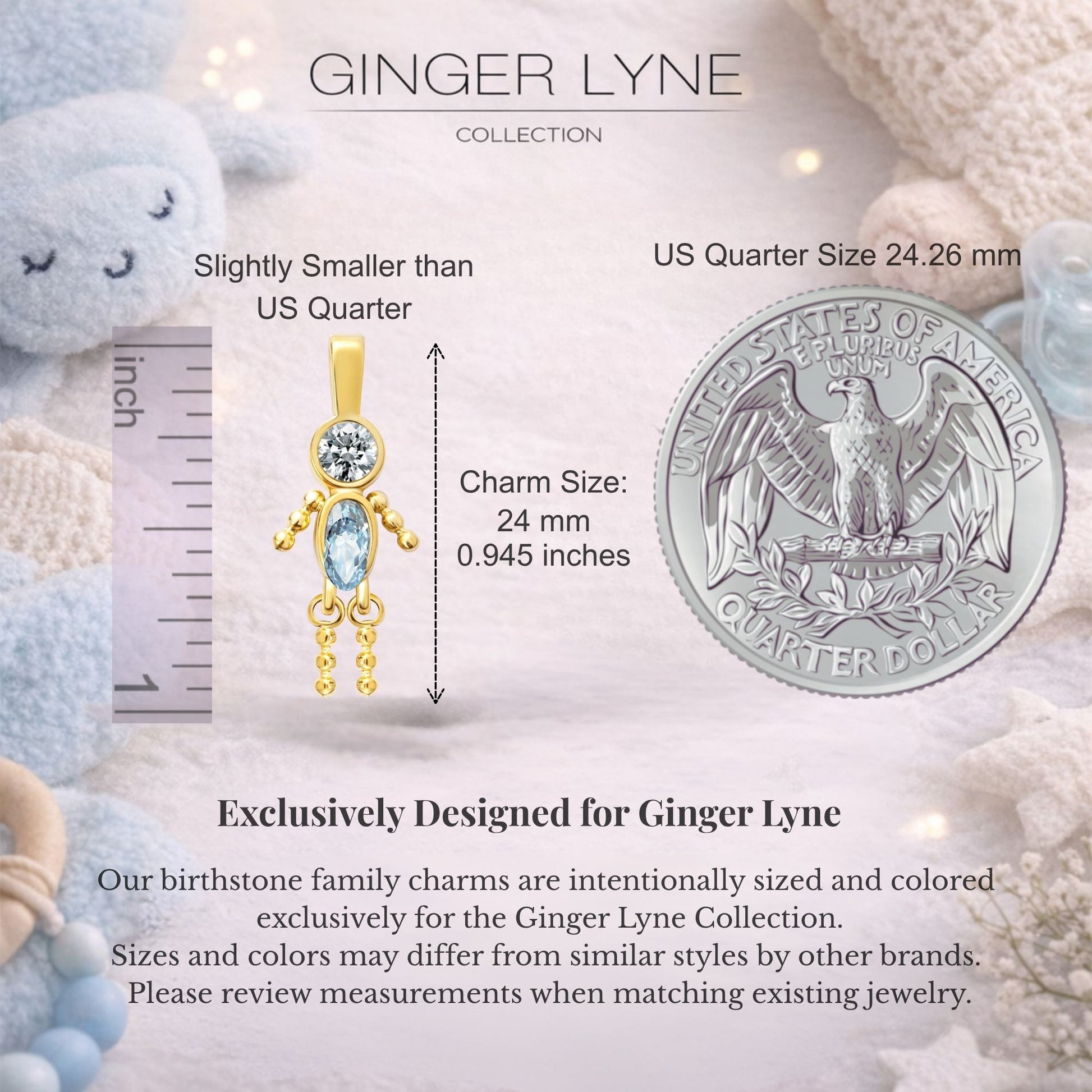 Birthstone Family Pendant for Mom by Ginger Lyne Stainless Steel Cubic Zirconia Charms For Grandma Necklace_Male-March-Gold-2