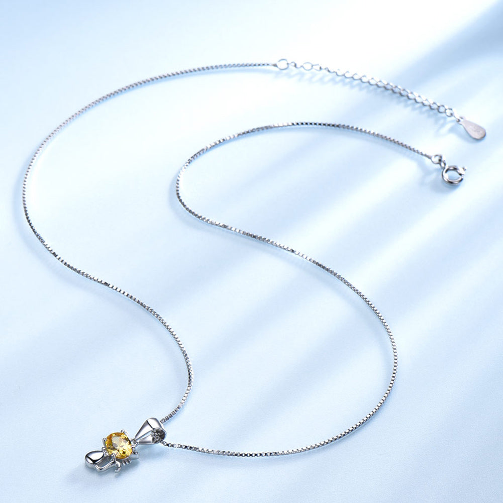 Kitty Cat Necklace for Girls and Women Citrine Sterling Silver Ginger Lyne Collection