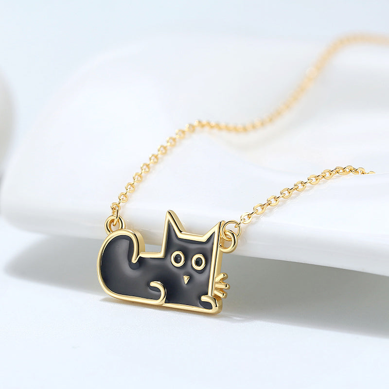 Black Cat Necklace Earrings or Set for Women Gold Sterling Silver Girls by Ginger Lyne