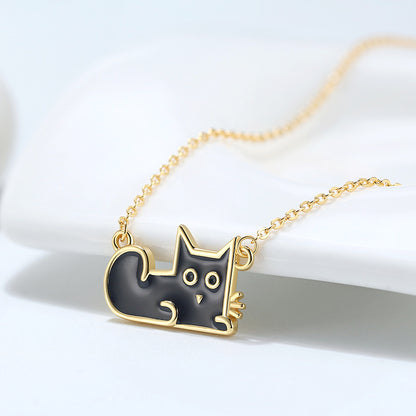 Black Cat Necklace Earrings or Set for Women Gold Sterling Silver Girls by Ginger Lyne