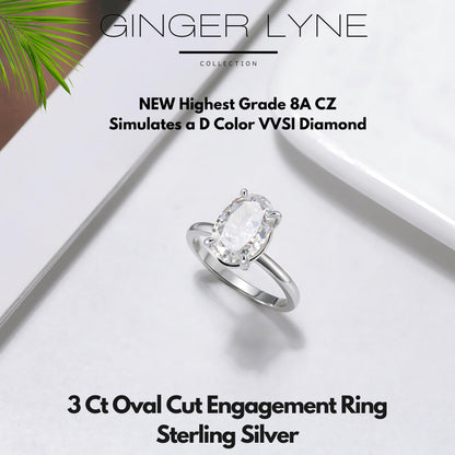 Solitaire 3 Ct Oval Engagement Ring for Women Sterling Silver CZ Ginger Lyne Collection