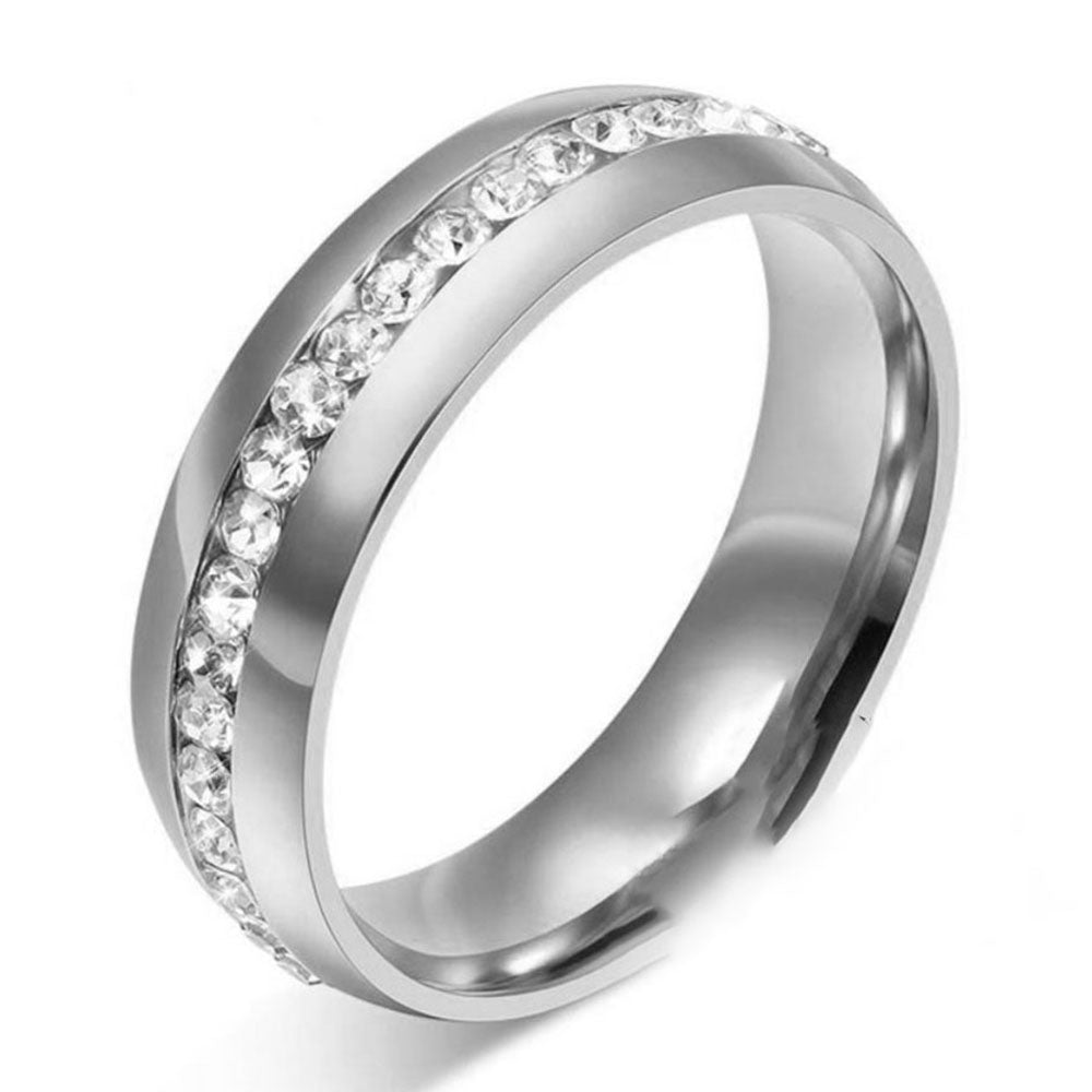 OneRowCzWeddingEternityBandRingSteelWomensMensGingerLyneCollection_Silver-1