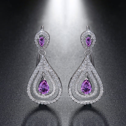 Hook Earrings for Women Oval Pear Purple Cz Sterling Silver Ginger Lyne Collection