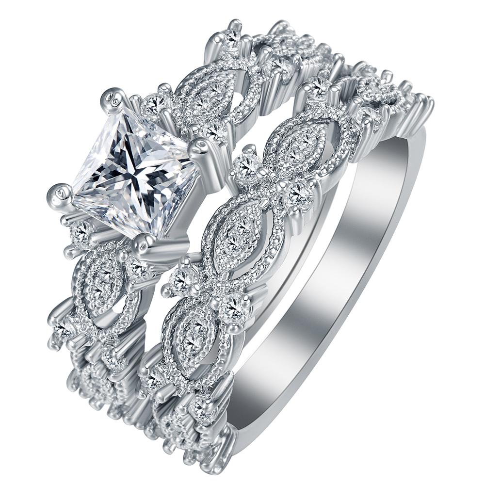 Torreya Bridal Set Princess Cz Womens Engagement Ring Band Ginger Lyne Collection - 10