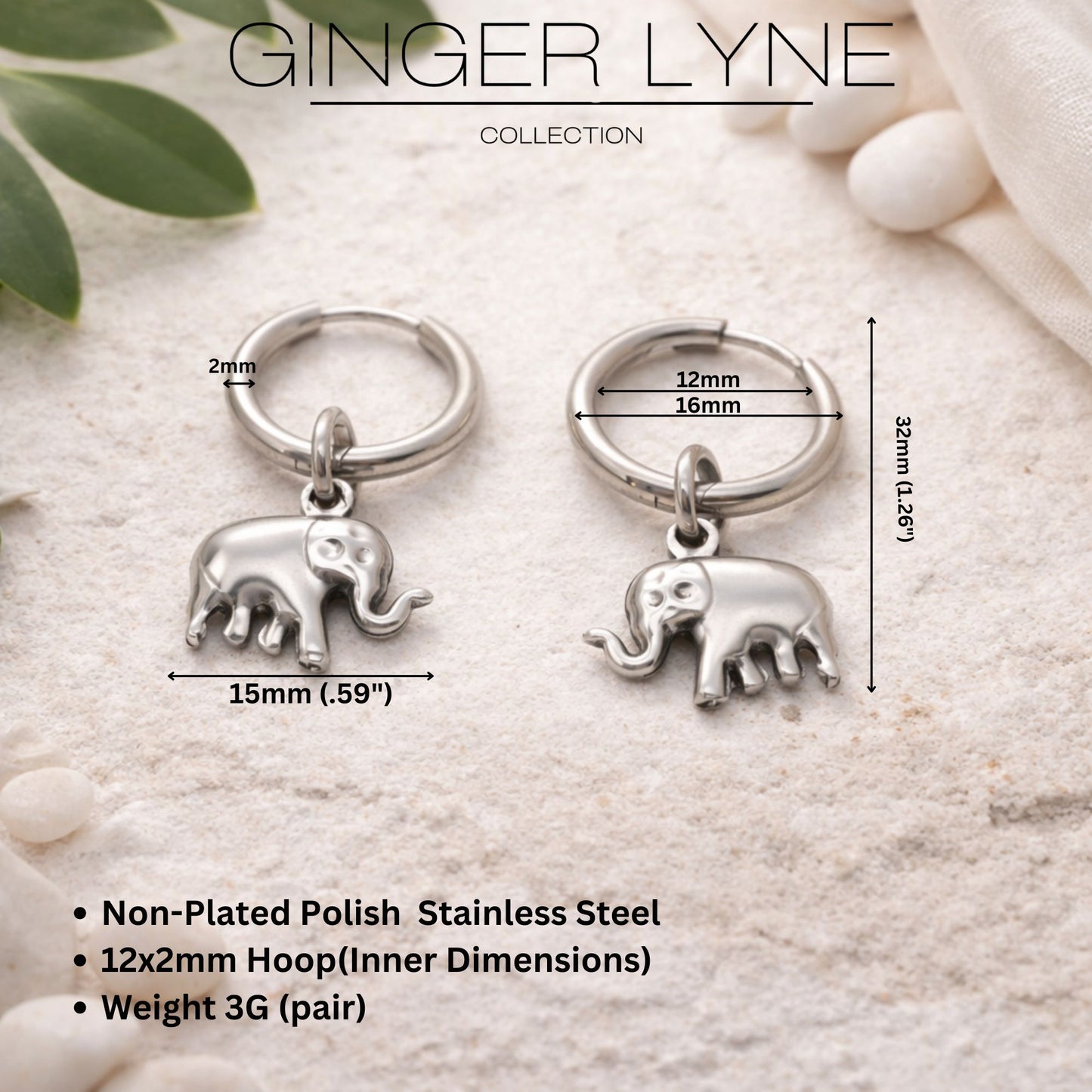DangleElephantHoopEarringsforWomen12mmNon-PlatedSilverToneStainlessSteelbyGingerLyne_Silver-Tone-5