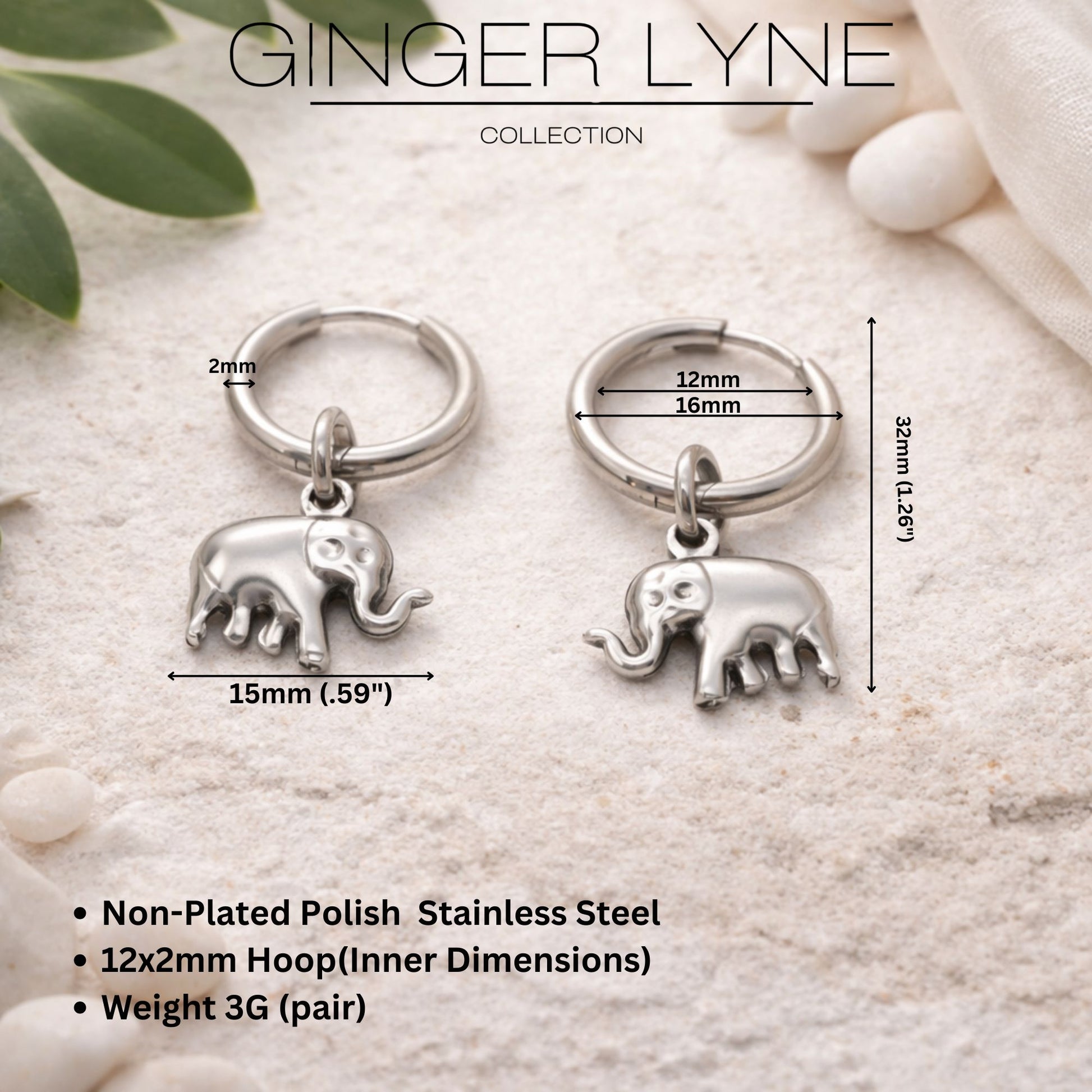 DangleElephantHoopEarringsforWomen12mmNon-PlatedSilverToneStainlessSteelbyGingerLyne_Silver-Tone-5