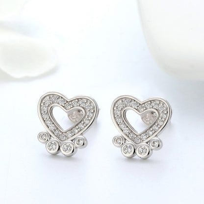 Paw Print Stud Earrings for Women Sterling Silver Clear CZ 10mm Dog Paw Studs Gift for Dog Mom by Ginger Lyne - Clear