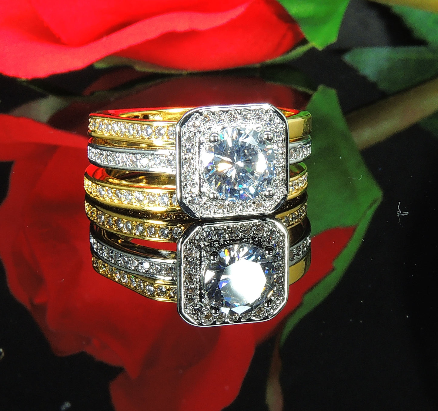 Marissa Bridal Set 3pc Two Tone Plated Engagement Ring Women Ginger Lyne Collection