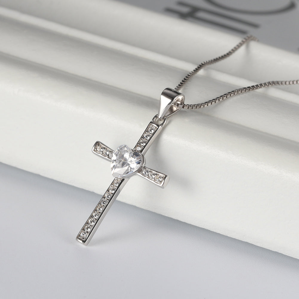 Cross Heart Pendant Necklace for Women Sterling Silver Cz Ginger Lyne Collection