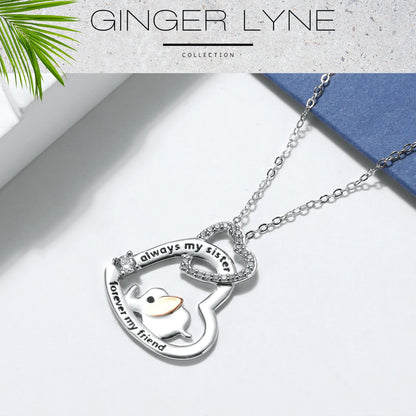 Sister Elephant Heart Pendant Necklace for Women Sterling Silver CZ Ginger Lyne Collection