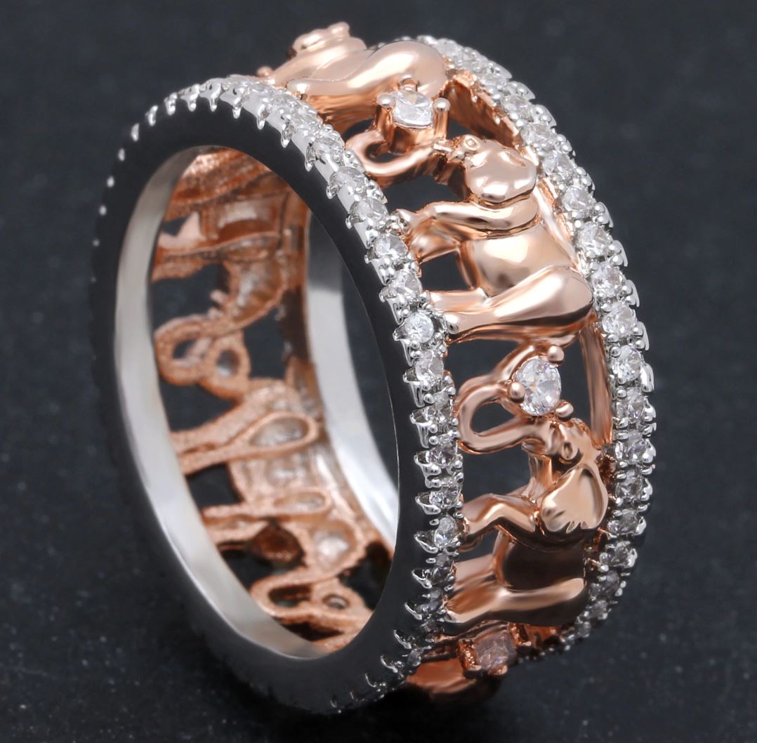 Elephant Ring Wide Band Rose Gold Plate Crystal Girl Women Ginger Lyne Collection