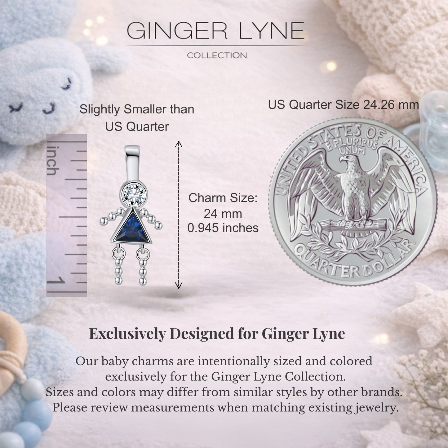 Baby Girl Birthstone Charm Children Pendants for Mom or Grandma Necklace by Ginger Lyne CZ Sterling Silver - Girl September