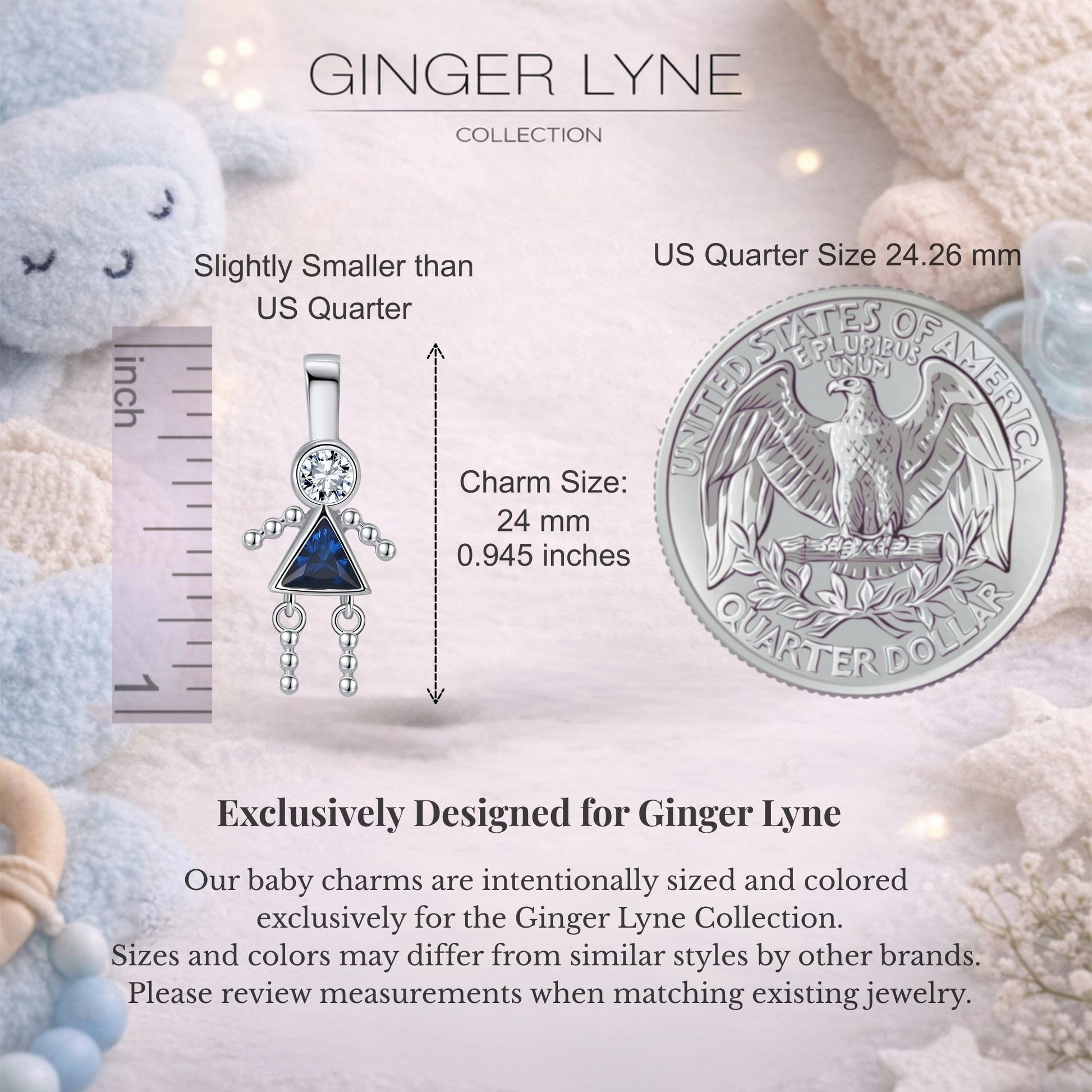 Baby Girl Birthstone Charm Children Pendants for Mom or Grandma Necklace by Ginger Lyne CZ Sterling Silver - Girl September
