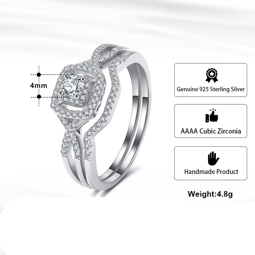 Wedding Ring Set for Women Halo CZ  White Gold Sterling Silver Engagement Ring Ginger Lyne Collection