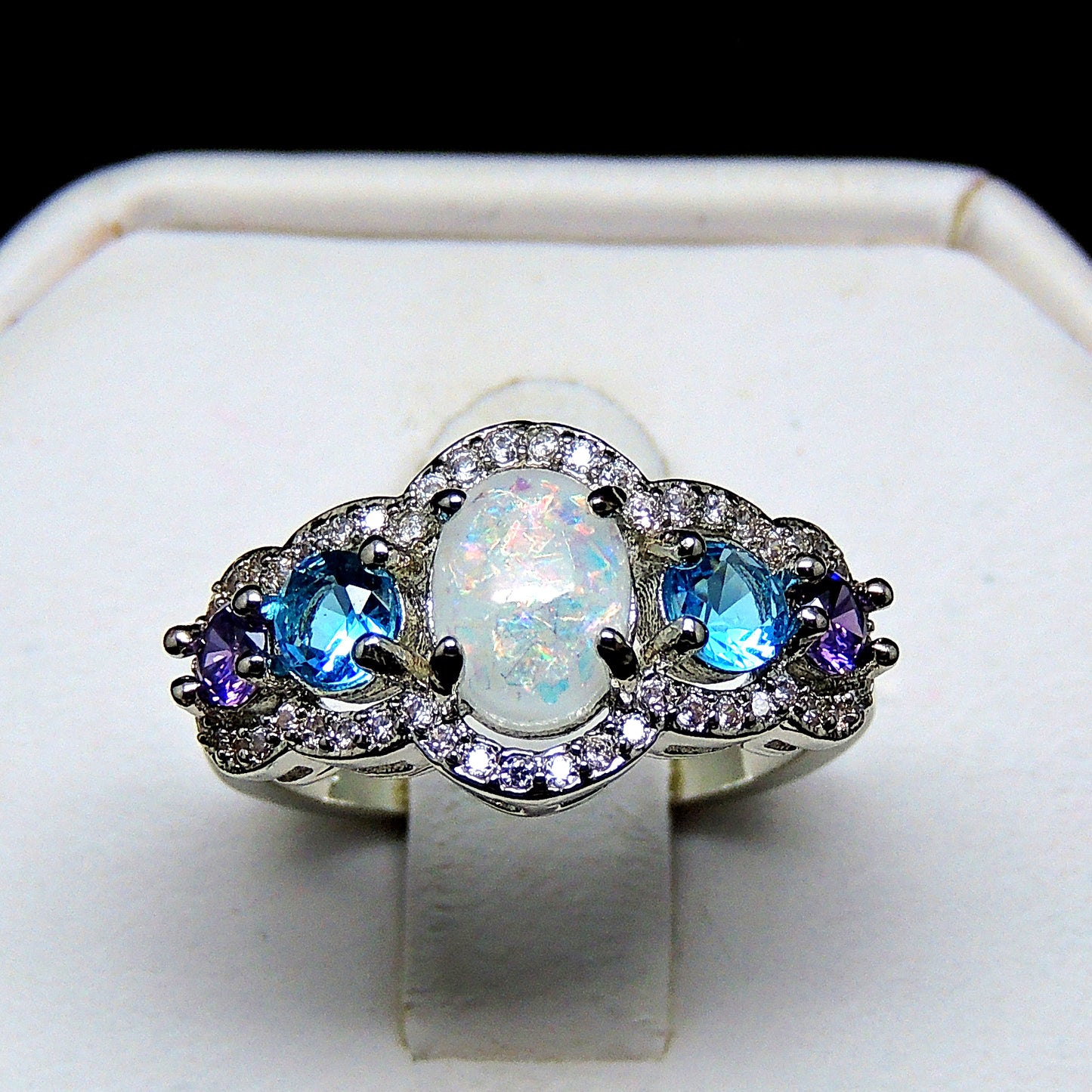 Riley Statement Ring White Fire Opal Purple Blue Cz Womens Ginger Lyne Collection