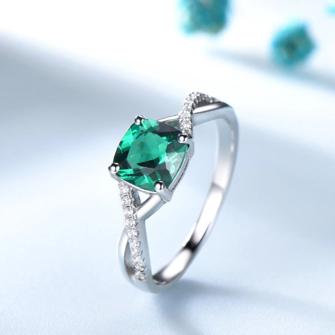 Emerald Engagement Ring for Women Cz Sterling Silver Ginger Lyne Collection - 6