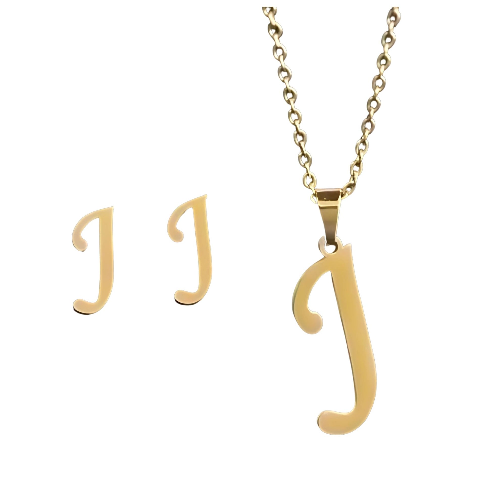InitialLetterPendantNecklaceEarringsSetforWomenGoldPlatedStainlessSteelbyGingerLyne_j-1