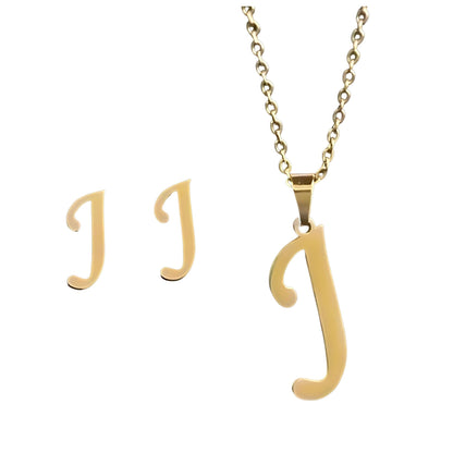 InitialLetterPendantNecklaceEarringsSetforWomenGoldPlatedStainlessSteelbyGingerLyne_j-1