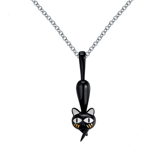 Ginny Black Cat Kitty Pendant Necklace Sterling Silver Girls Ginger Lyne Collection