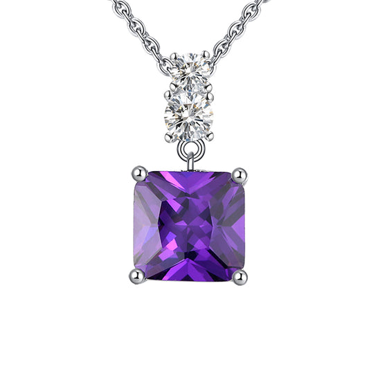 Square Pendant Necklace for Women Purple Cz Sterling Silver Ginger Lyne Collection