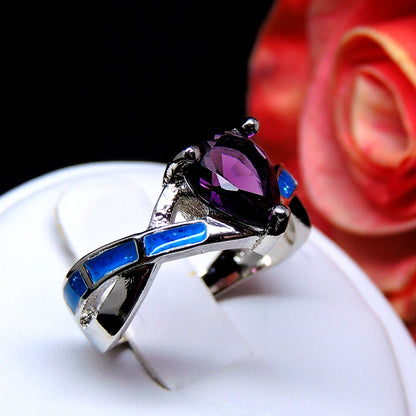 Bonnie Ring Purple Pear Blue Fire Opal Cubic Zirconia Women Ginger Lyne Collection