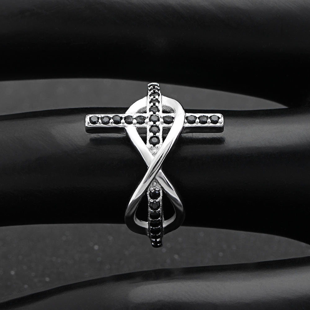 Cross Infinity Religion Ring Sterling Silver Black Cz Women Ginger Lyne Collection - 10