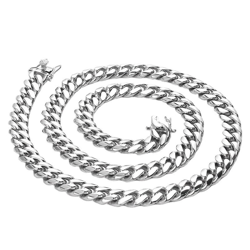 Cuban Link Chain Necklace Gold Stainless Steel Hip Hop Men Women Ginger Lyne Collection - Silver-10mm-18