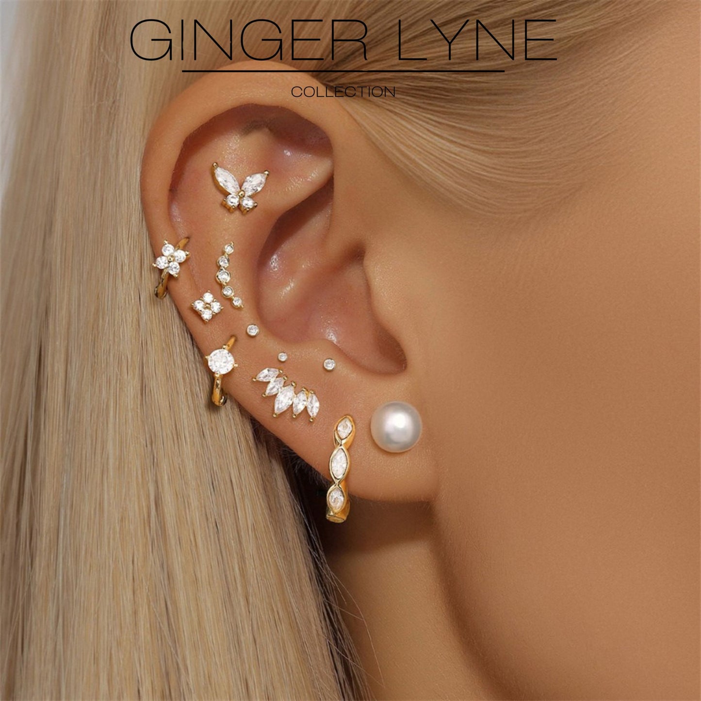 Pearl Flat Back Earrings for Women Sterling Silver Cartilage Helix Upper Lobe Body Piercing Stud Ginger Lyne - Silver