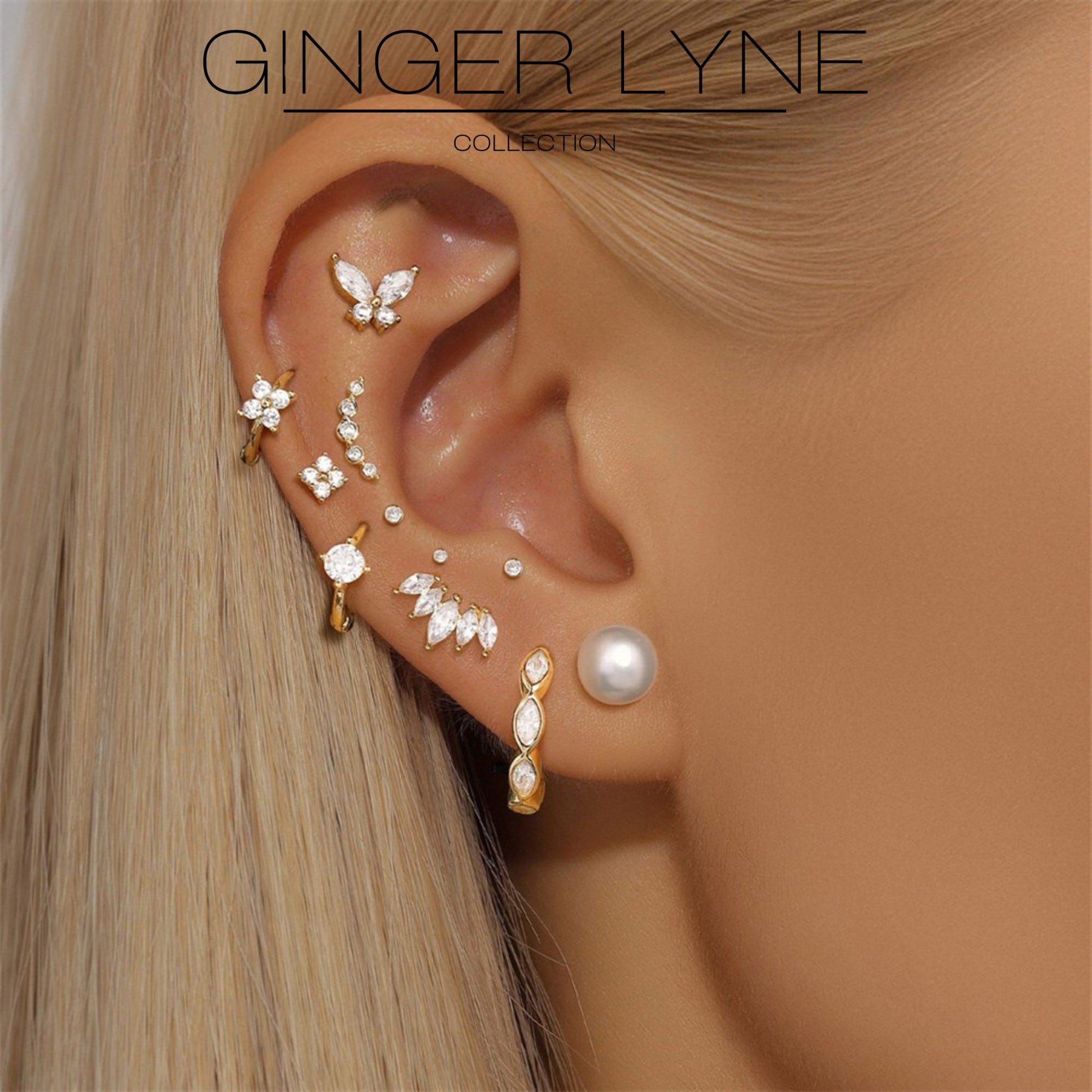 Pearl Flat Back Earrings for Women Sterling Silver Cartilage Helix Upper Lobe Body Piercing Stud Ginger Lyne - Silver
