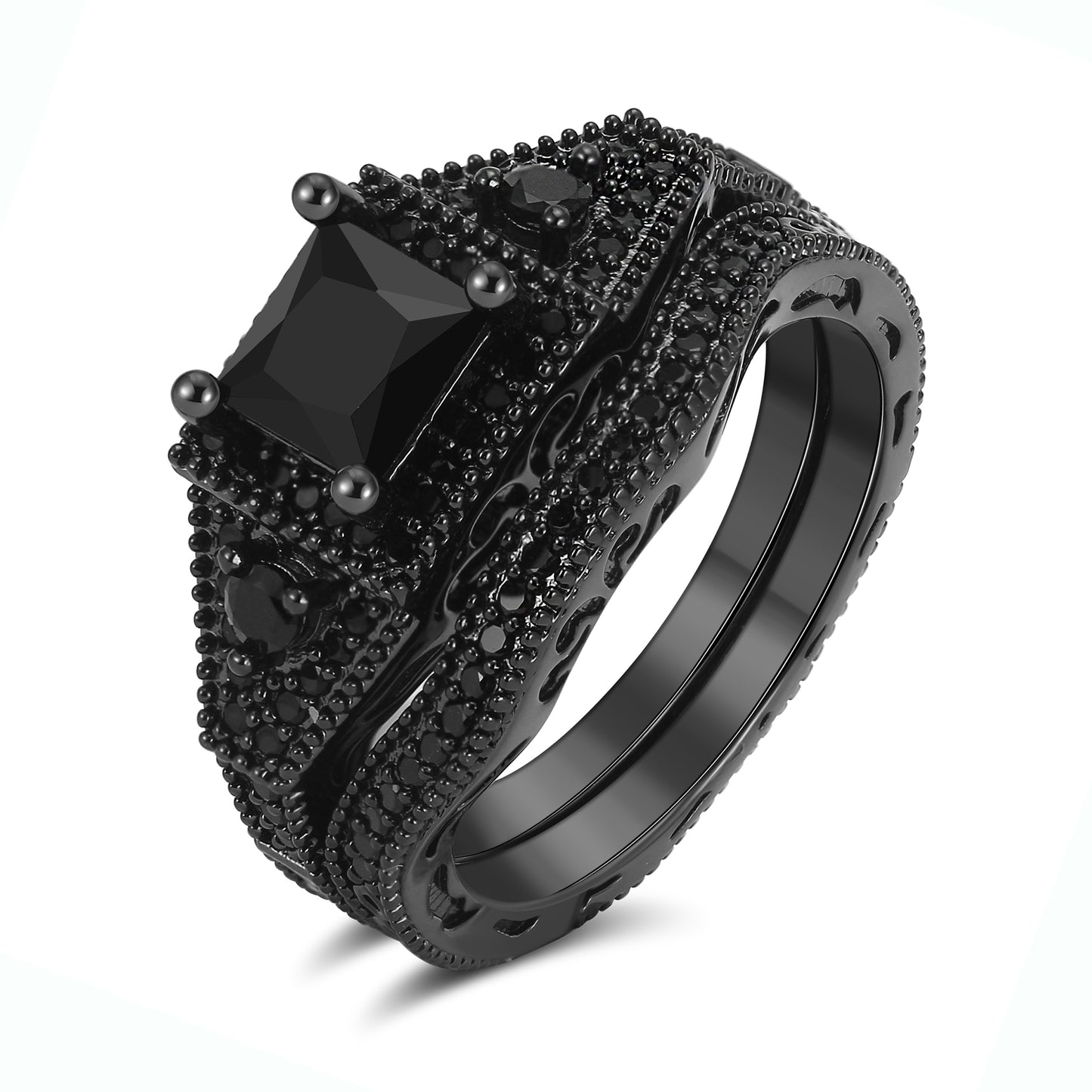 Danielle Wedding Ring Set for Women CZ Black Engagement Ginger Lyne Collection