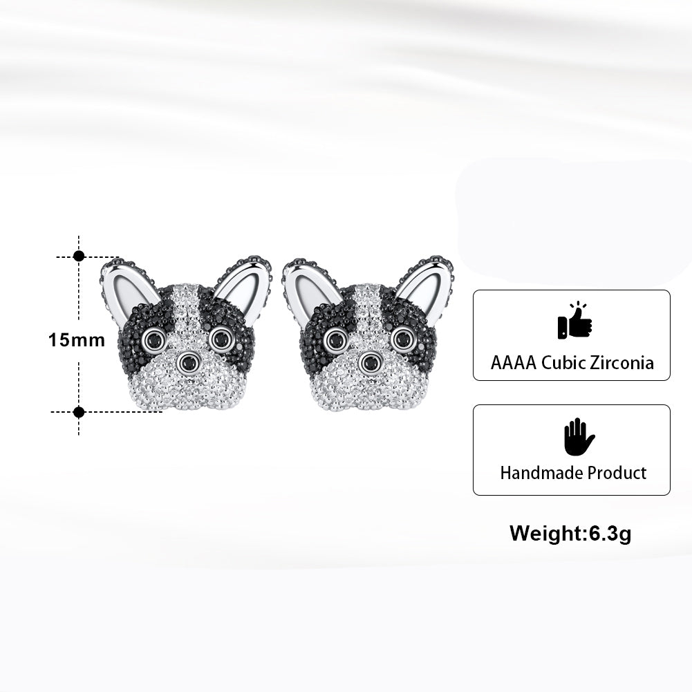 Frenchie Stud Earrings French Bulldog White Dog Cubic Zirconia Girls Ginger Lyne Collection - Frenchie-White