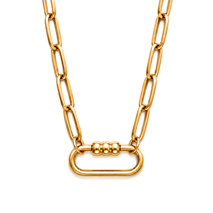 Gold Plated 3 Bead Screw Rectangle Carabiner Charm Holder Necklace Paperclip Chain 18-20 Inch Stainless Steel by Ginger Lyne - Gold-PaperclipChain/Rect 3 Bead CH