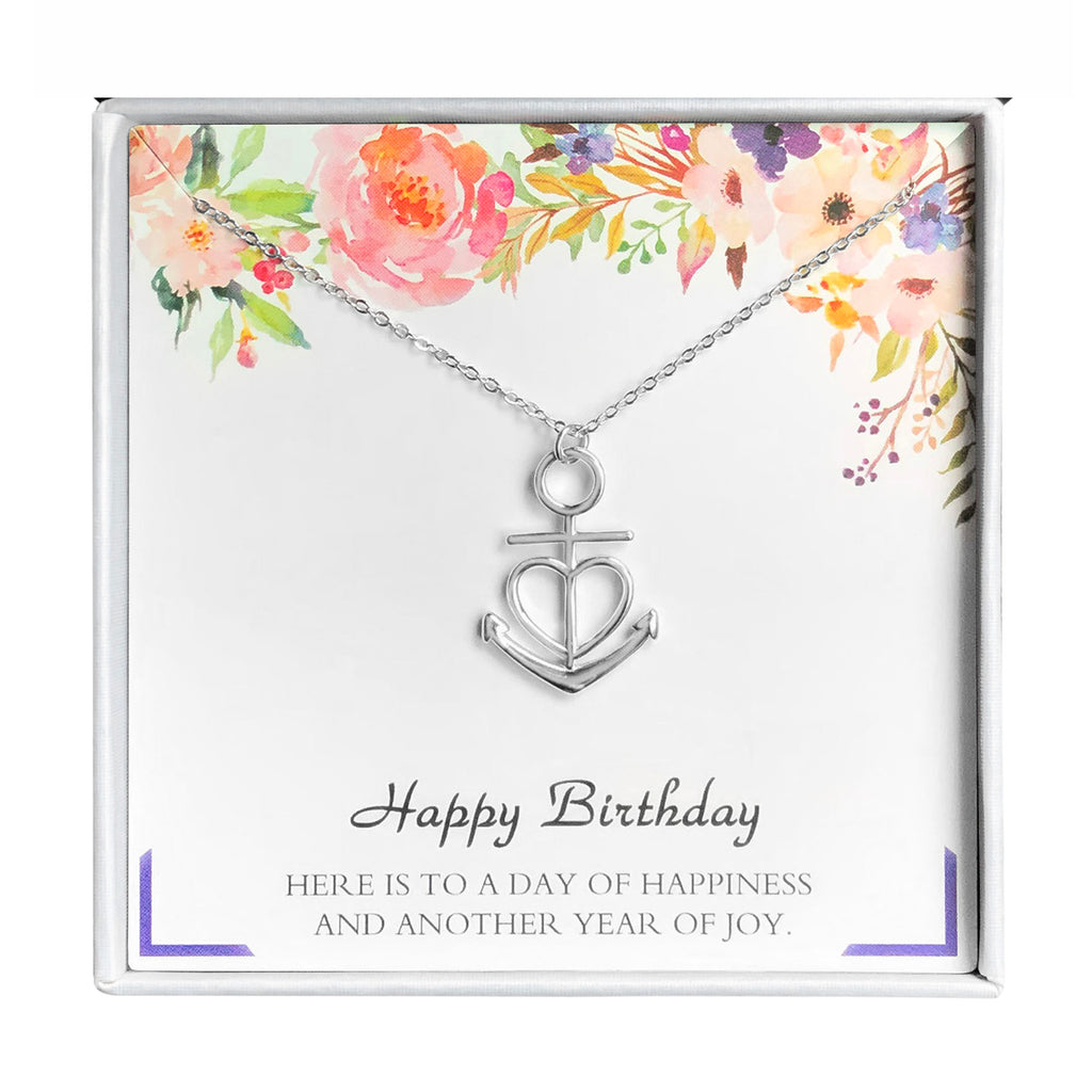 Birthday Greeting Card Silver Anchor Heart Necklace Womens Ginger Lyne Collection