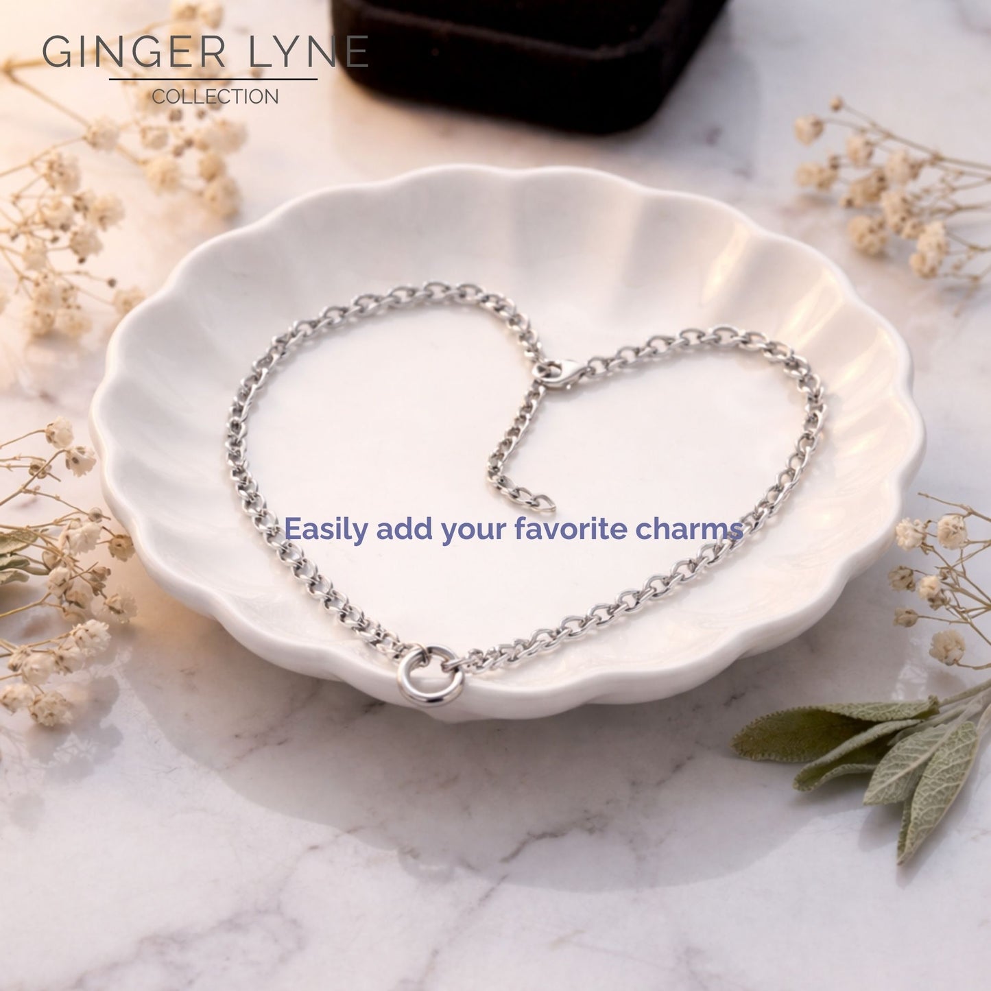 Carabiner Charm Necklace for Women O Link Chain Round Holder Stainless Steel by Ginger Lyne - 12mm/Silver