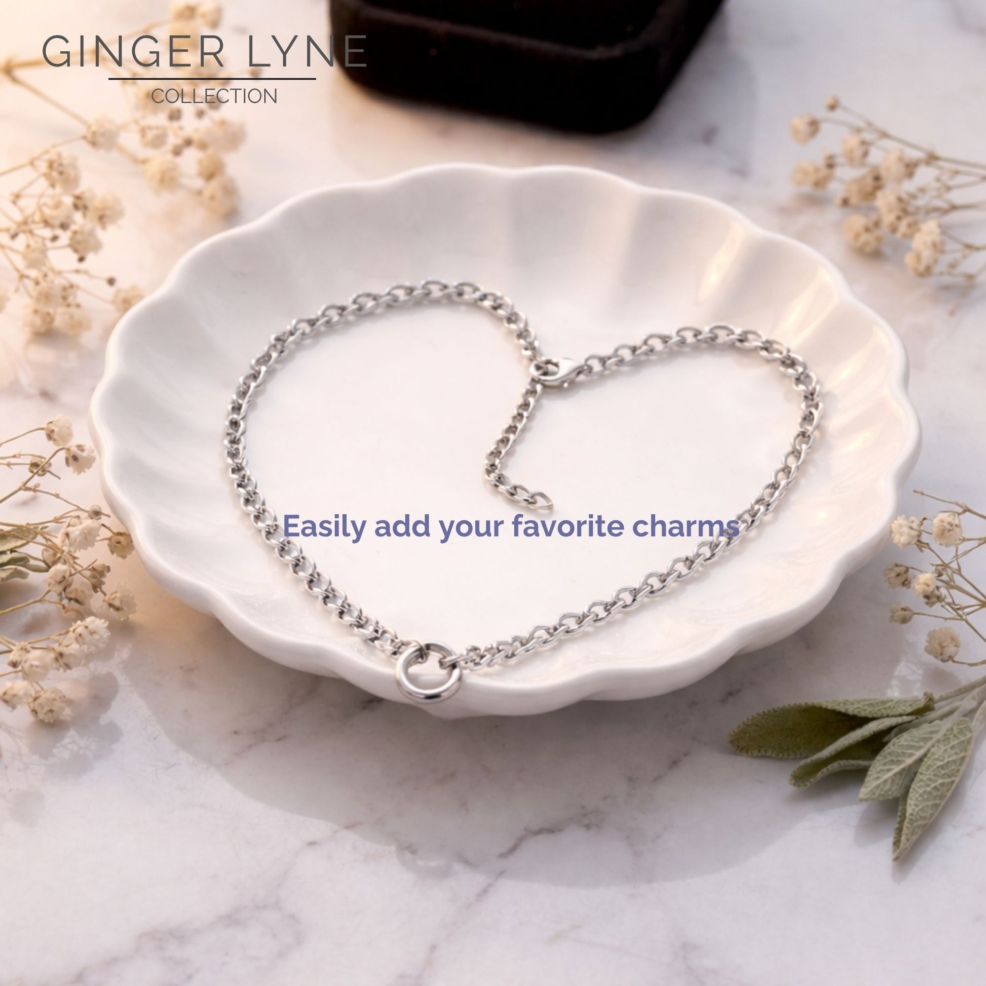 Carabiner Charm Necklace for Women O Link Chain Round Holder Stainless Steel by Ginger Lyne - 12mm/Silver