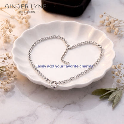 Carabiner Charm Necklace for Women O Link Chain Round Holder Stainless Steel by Ginger Lyne - 12mm/Silver