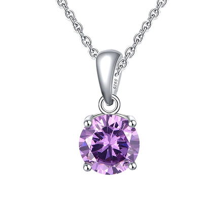 Solitaire Birthstone Necklace for Women Cz Sterling Silver Ginger Lyne Collection - June-Alexendrite Purpl