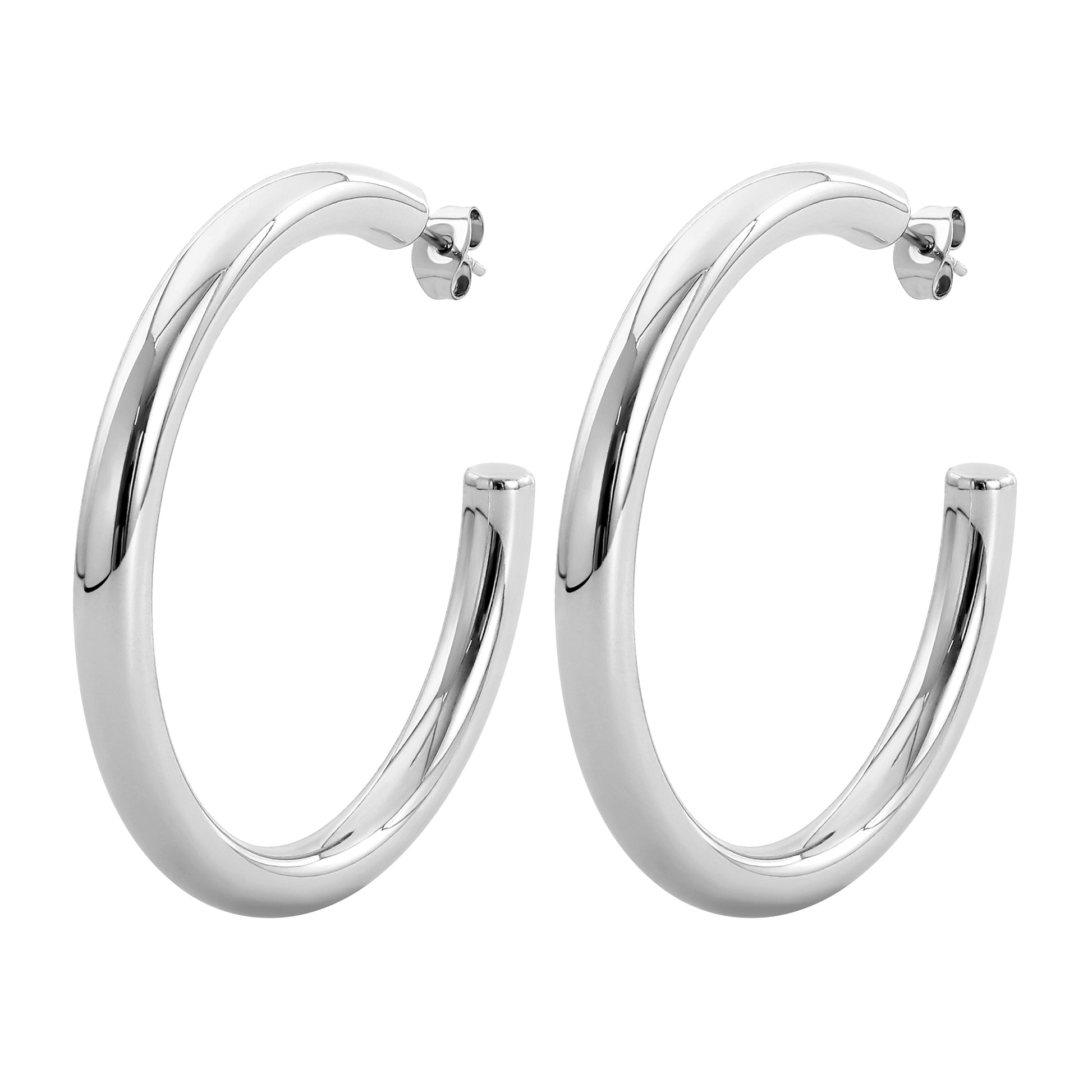 HollowTubeHoopEarringsforWomenbyGingerLyne2"GoldStainlessSteelLightweight_Silver-1