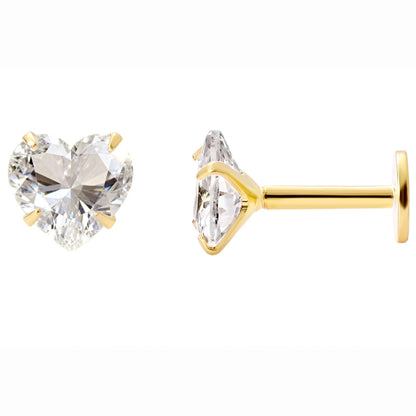 GingerLyneSolitaireHeartFlatBackStudEarringsSterlingSilverCubicZirconiaBodyJewelry_Gold-5mmCZ-18G-6mmPost-1