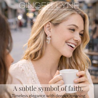 Cross Hoop Earrings for Women Cubic Zirconia Ginger Lyne Collection - SilverTone-20mm