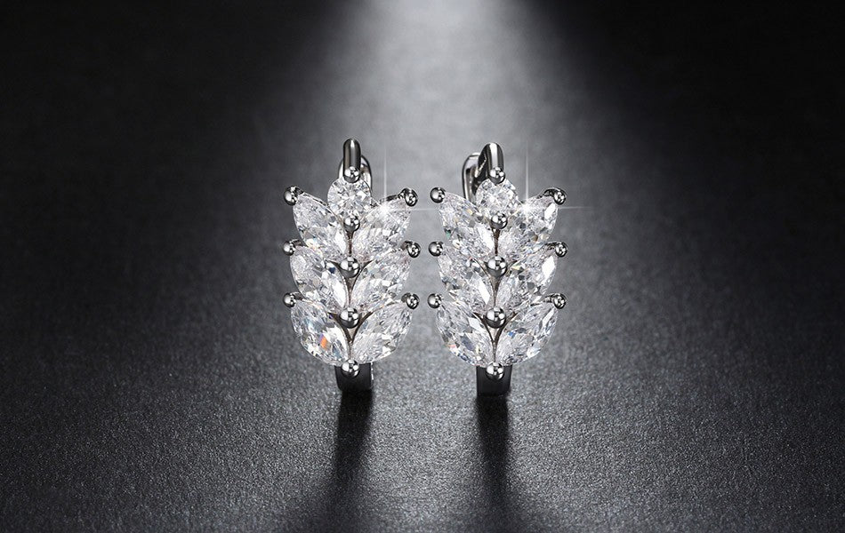 Leaf Shape Drop Earrings for Women Marquise Cz Gold Plated Ginger Lyne Collection - Silver