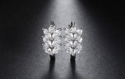 Leaf Shape Drop Earrings for Women Marquise Cz Gold Plated Ginger Lyne Collection - Silver
