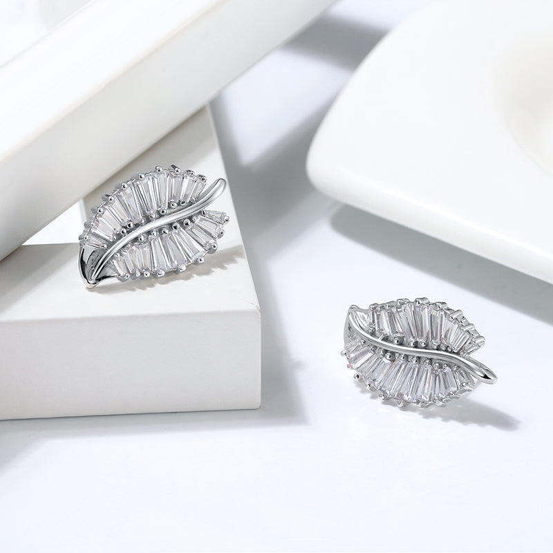 Leaf Baguette Earrings Necklace or Ring for Women Sterling Ginger Lyne Collection - Earrings Only