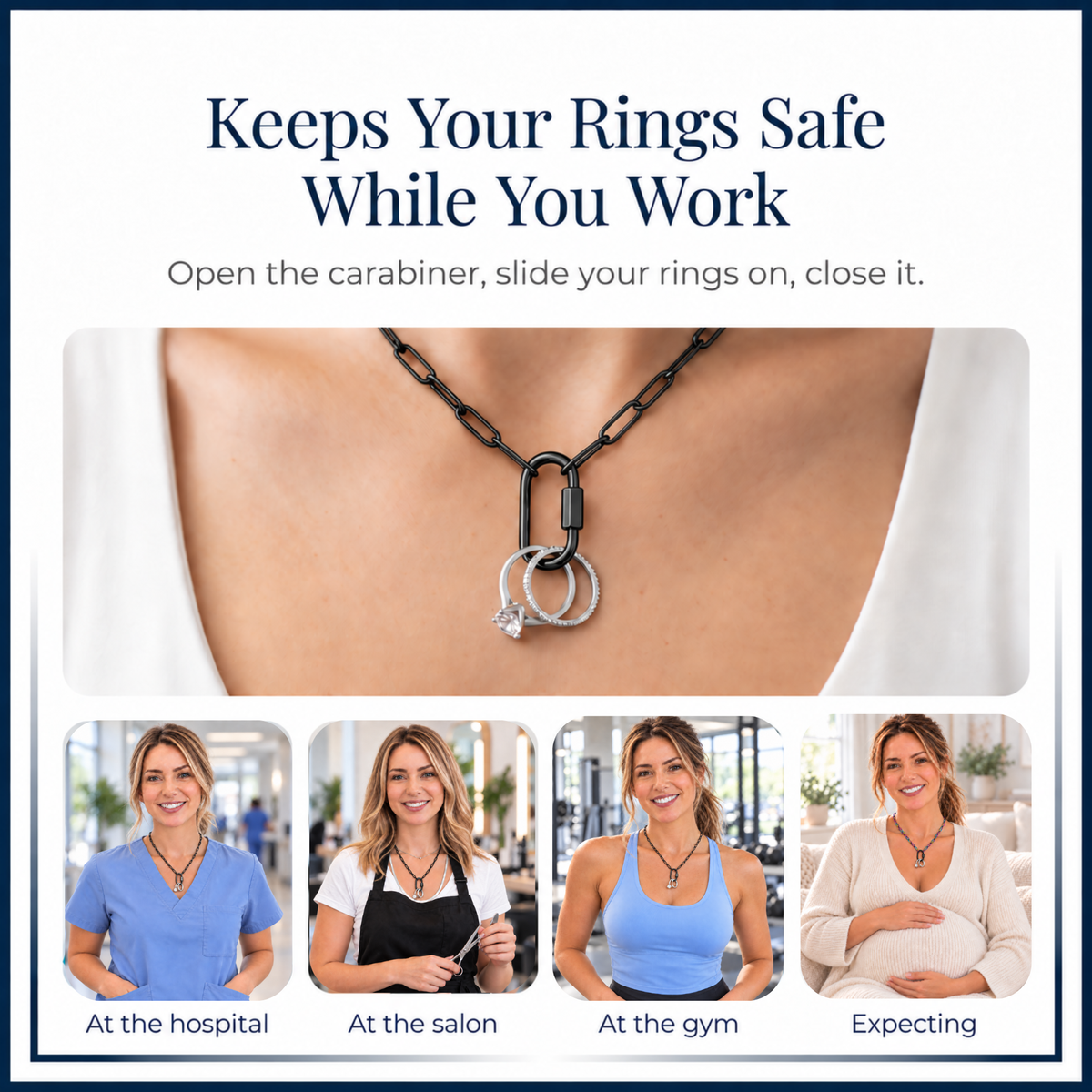 Carabiner Charm Holder Necklace for Women by Ginger Lyne 18KT Gold Plated Stainless Steel 18-20"
