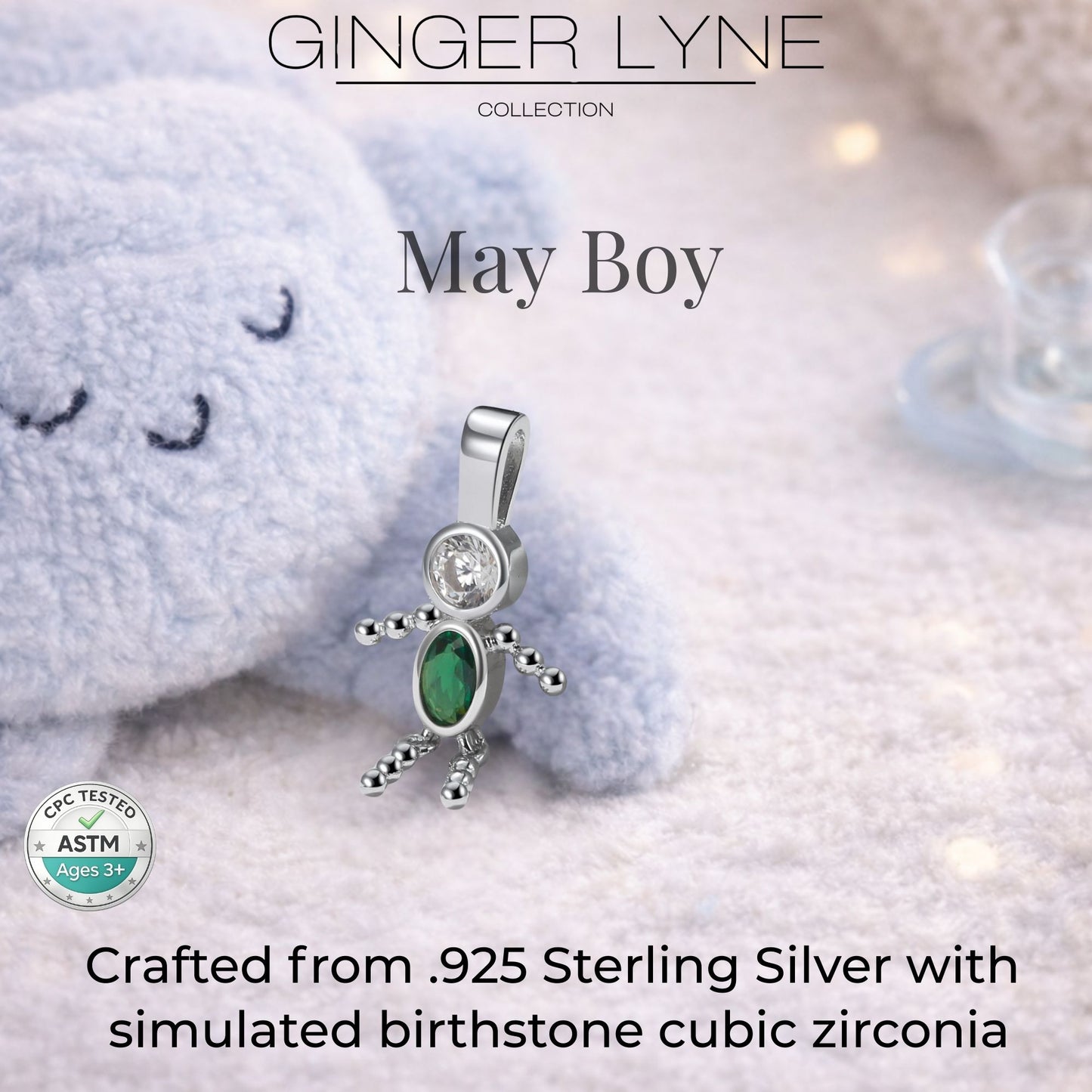 Baby Boy Birthstone Charm Children Pendants for Mom or Grandma Necklace by Ginger Lyne CZ Sterling Silver - Boy May