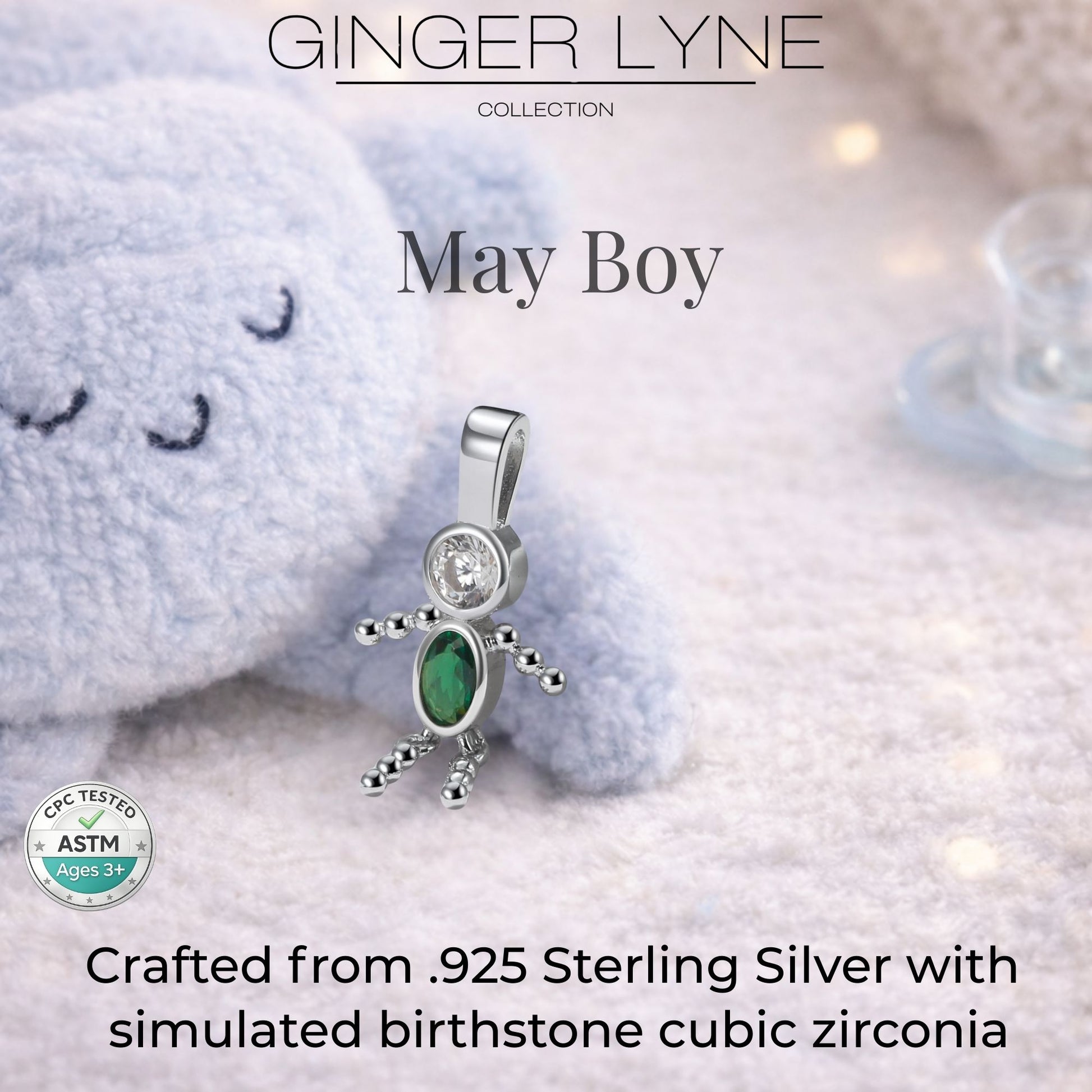 Baby Boy Birthstone Charm Children Pendants for Mom or Grandma Necklace by Ginger Lyne CZ Sterling Silver - Boy May