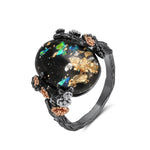 Load image into Gallery viewer, Henrietta Tree Branch Flower Ring Opal Black Silver Women Ginger Lyne Collection - Black Setting,10
